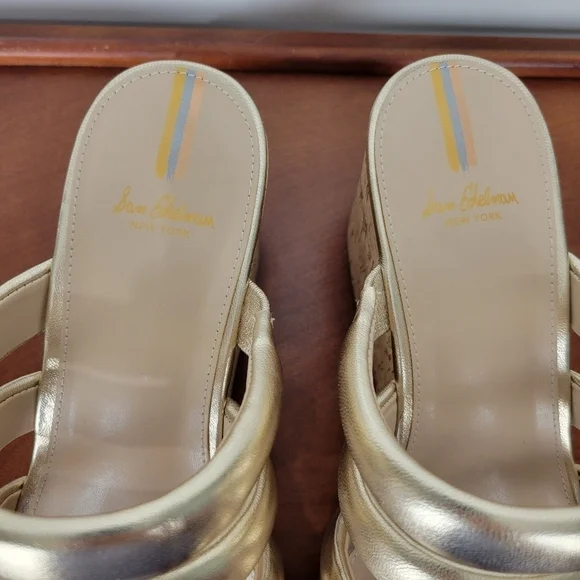 Sam Edelman Women's Yuki Em Gold Platform Wedge Shoes Size 8.5 - Picture 2 of 10